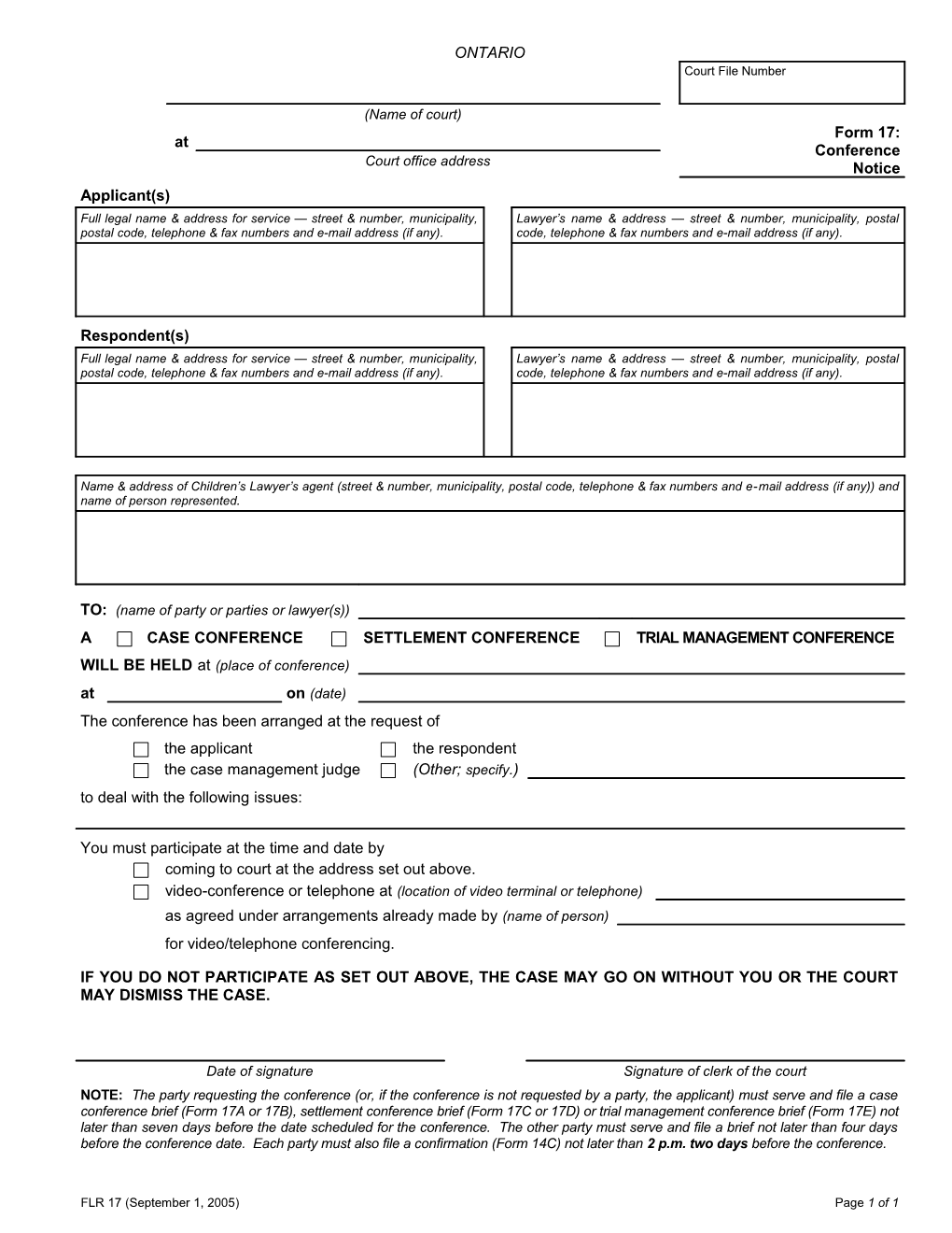 Form 17 Conference Notice