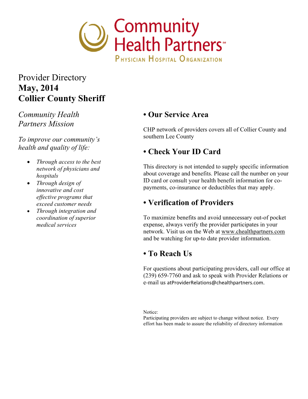 Provider Directory May, 2014 Collier County Sheriff