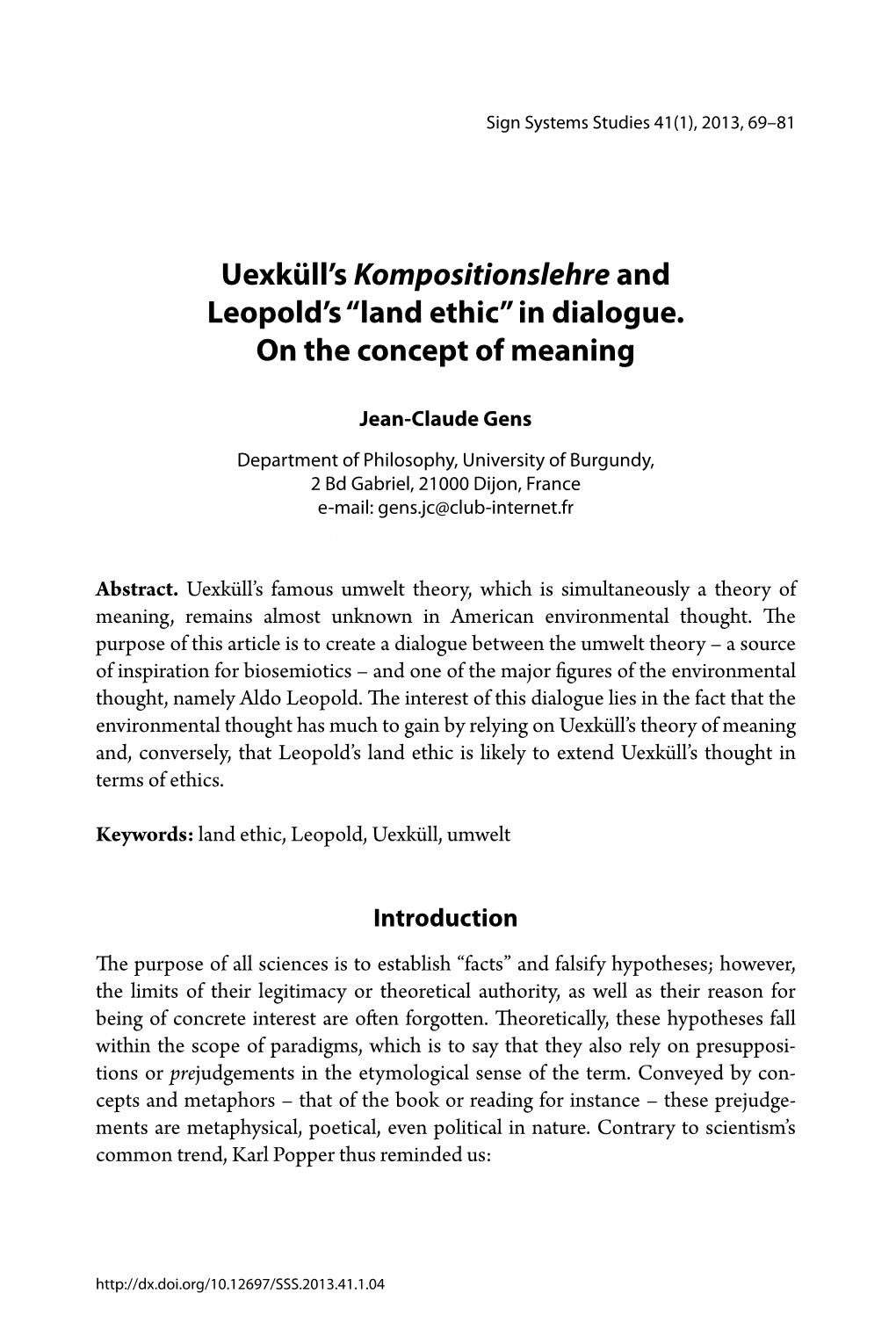 Uexküll's Kompositionslehre and Leopold's “Land Ethic”