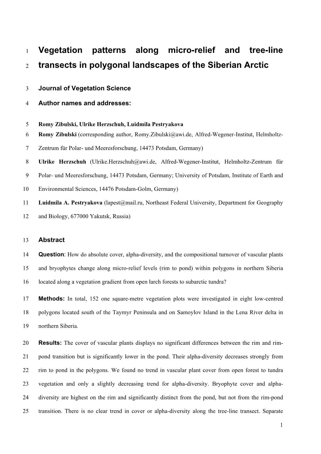 Vegetation Patterns Along Micro-Relief and Tree-Line