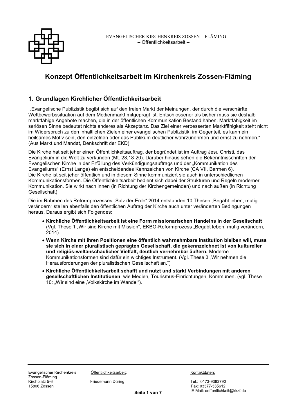 Konzept Öffentlichkeitsarbeit Im Kirchenkreis Zossen-Fläming
