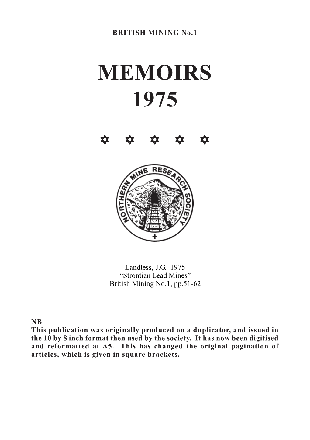 Strontian Lead Mines” British Mining No.1, Pp.51-62