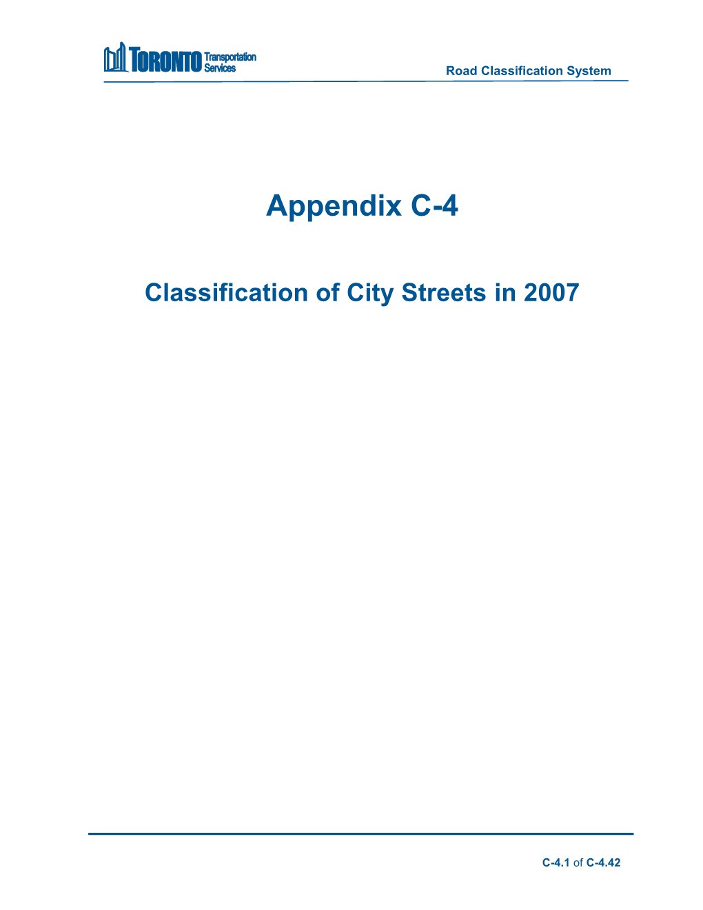 City of Toronto Road Classification System