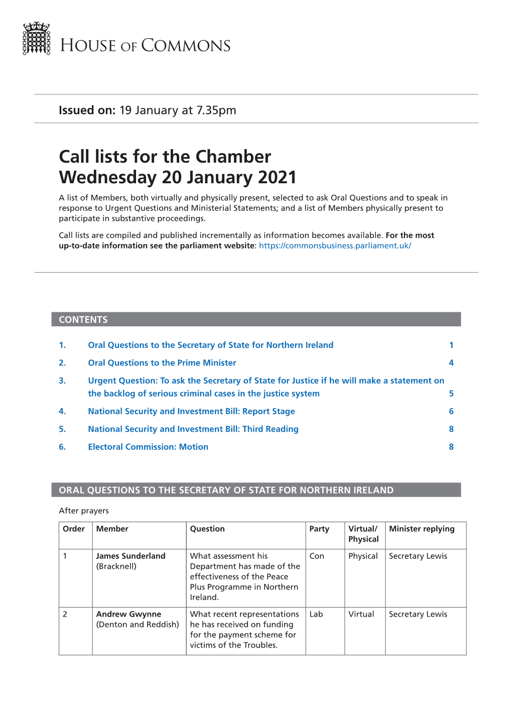 View Call Lists: Chamber PDF File 0.07 MB