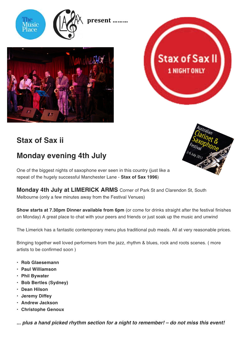 Stax of Sax Flyer