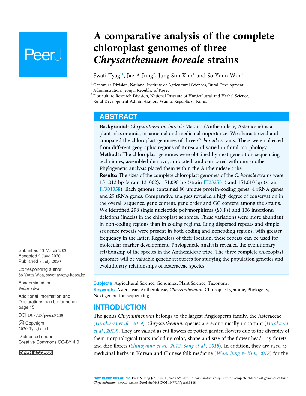 A Comparative Analysis of the Complete Chloroplast Genomes of Three Chrysanthemum Boreale Strains