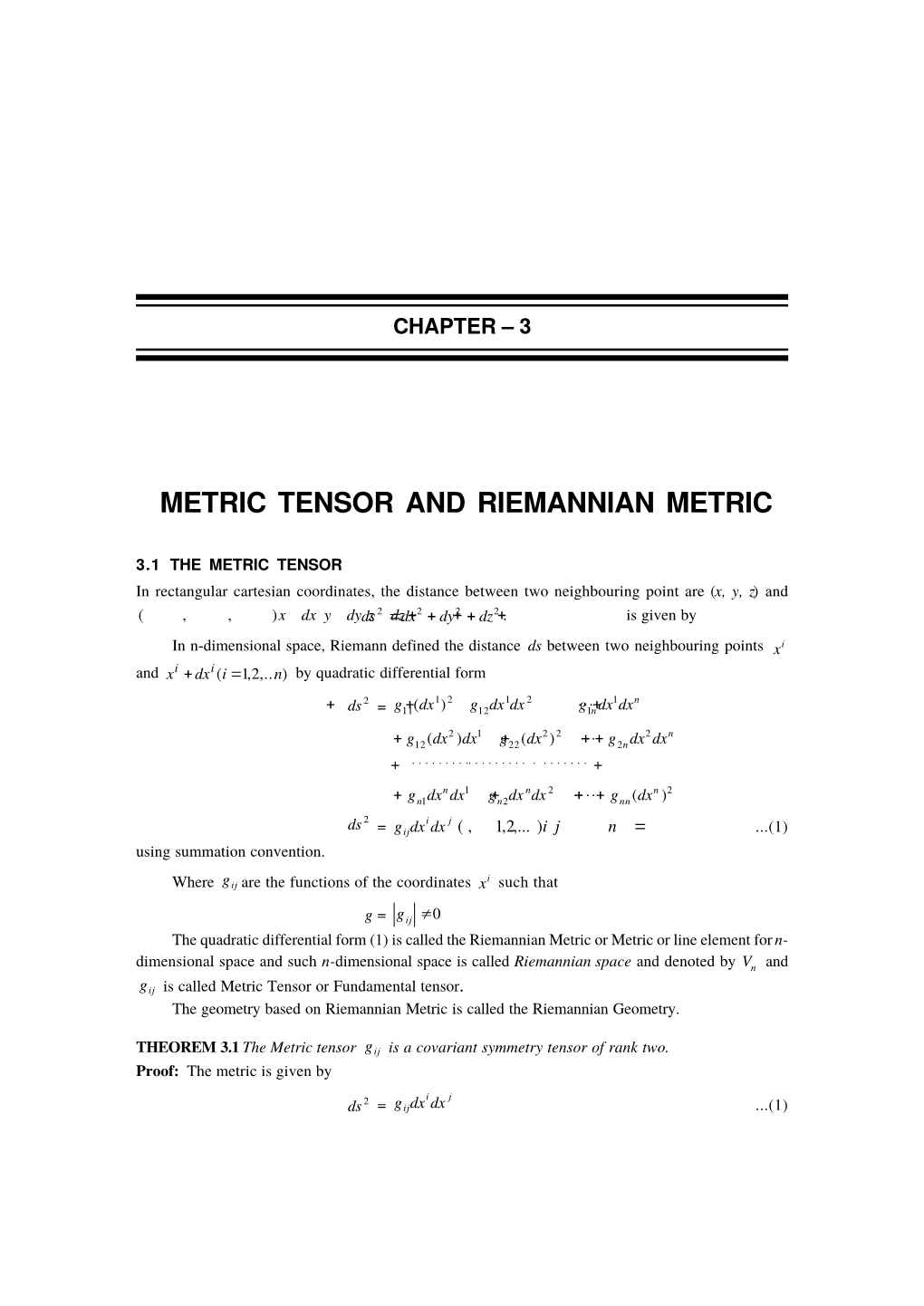 Metric Tensor and Riemannian Metric