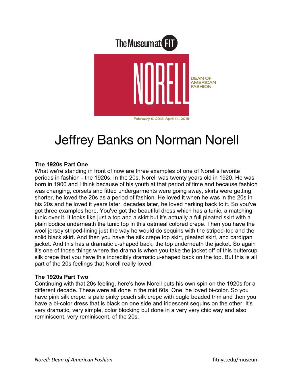 Jeffrey Banks on Norman Norell