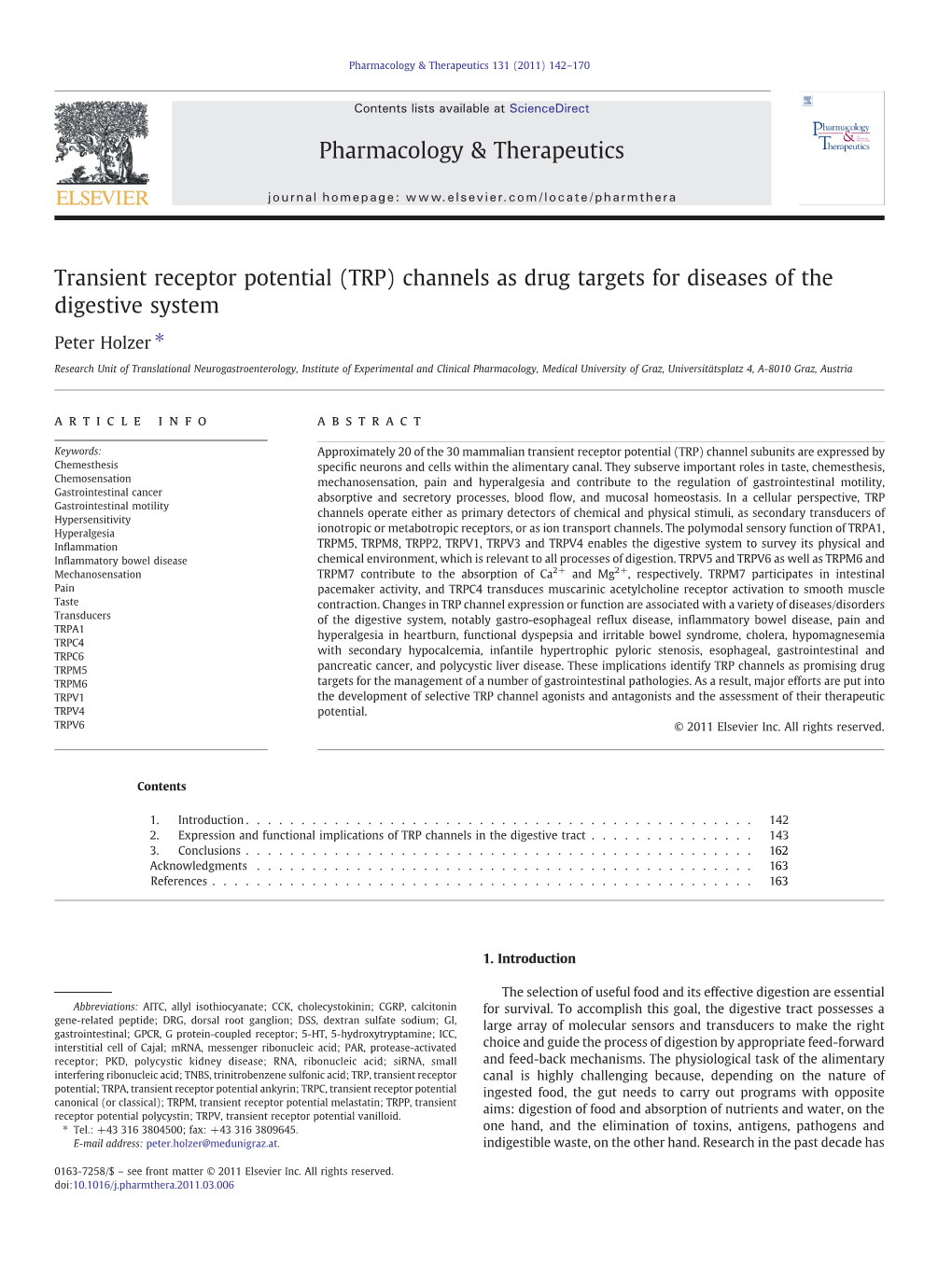 Transient Receptor Potential (TRP) Channels As Drug Targets for Diseases of the Digestive System