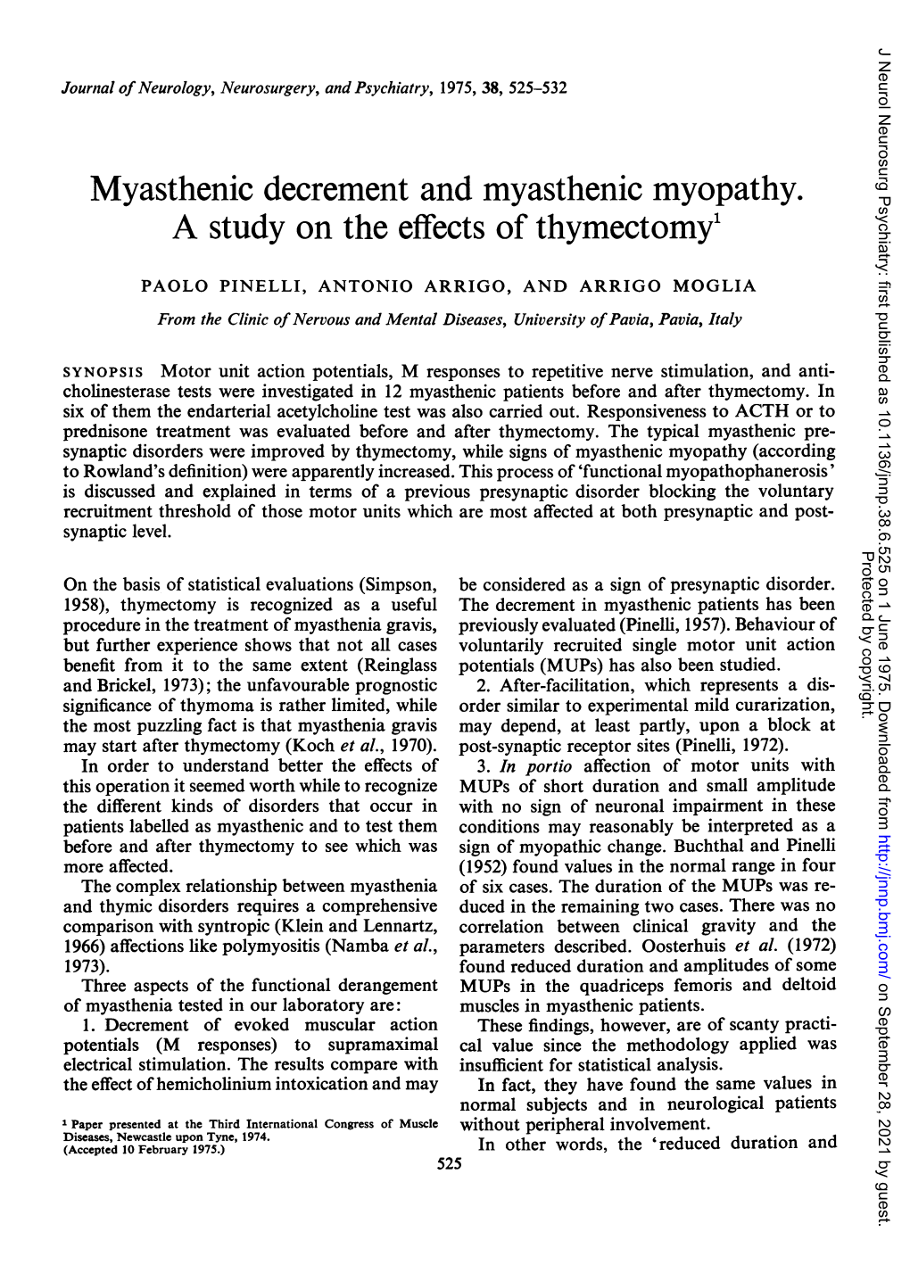 Myasthenic Decrement and Myasthenic Myopathy. a Study on the Effects of Thymectomy'