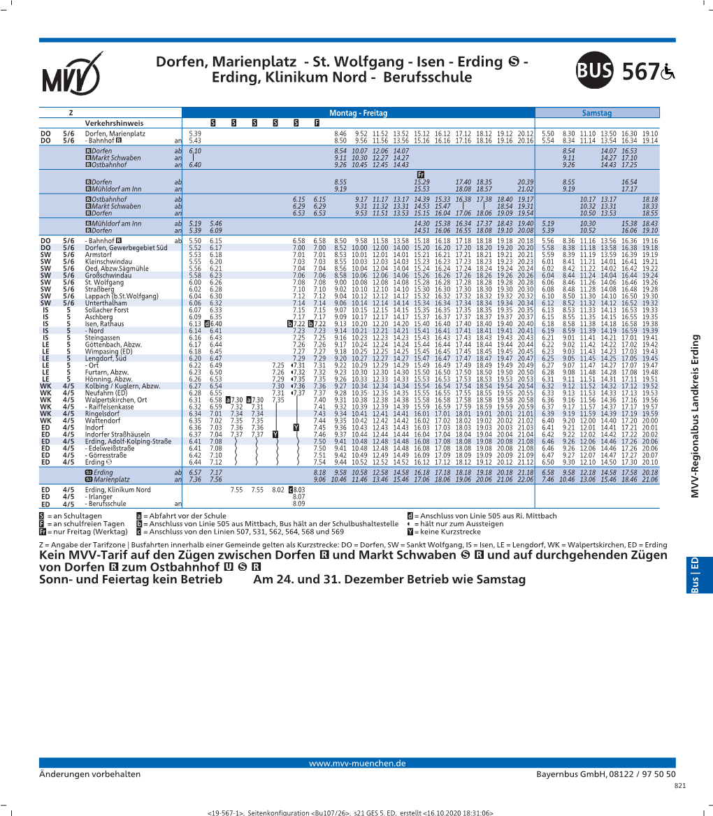 Bus Landkreis Erding ED 4/5 - Berufsschule an 8.09 S = an Schultagen a = Abfahrt Vor Der Schule D = Anschluss Von Linie 505 Aus Ri