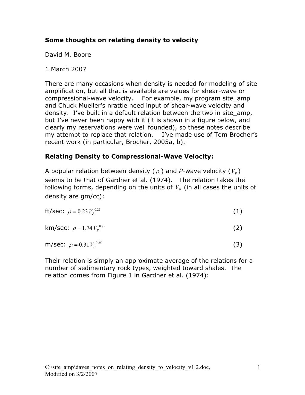 Some Thoughts on Relating Density to Velocity