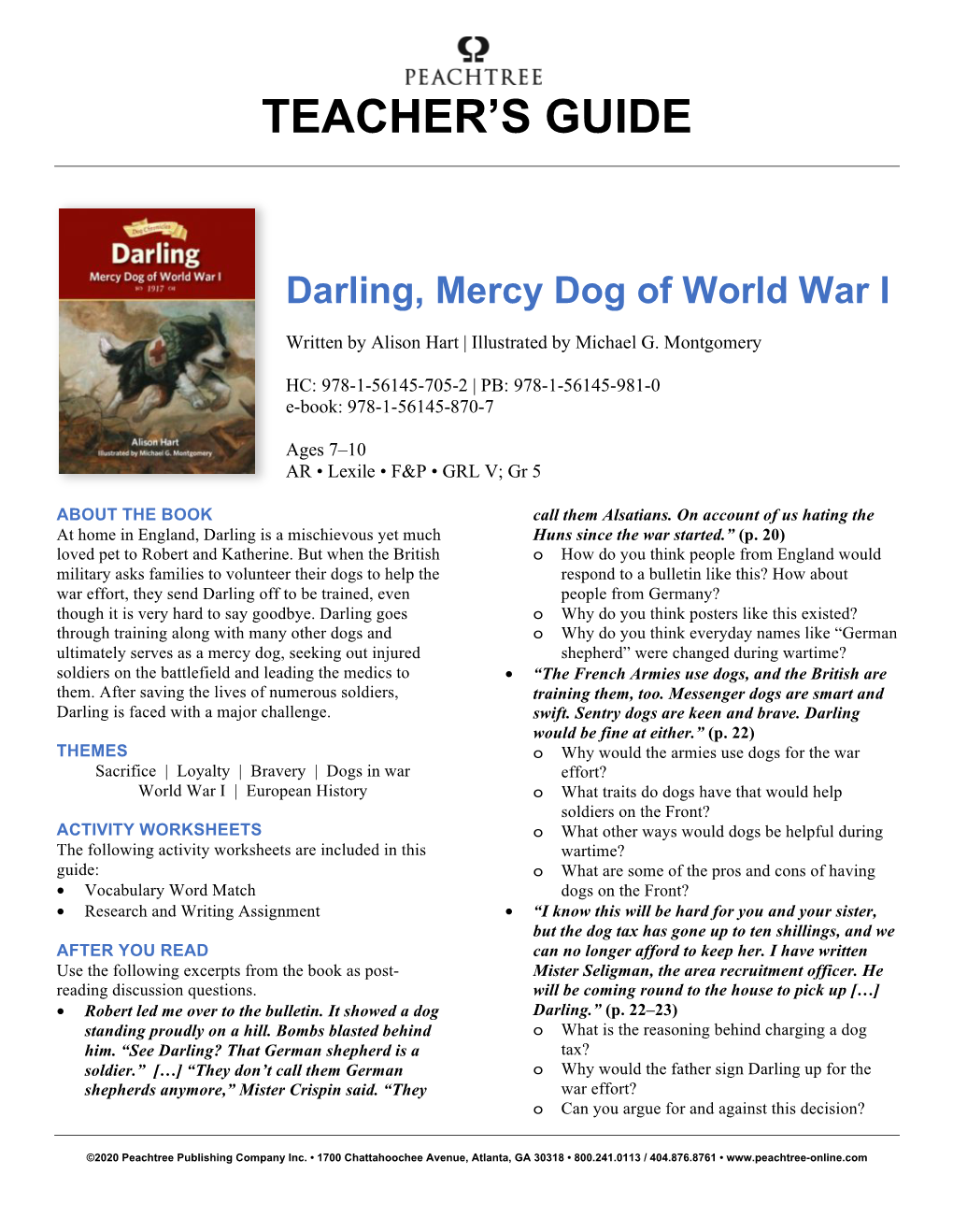 Teacher's Guide: Darling, Mercy Dog of World War I