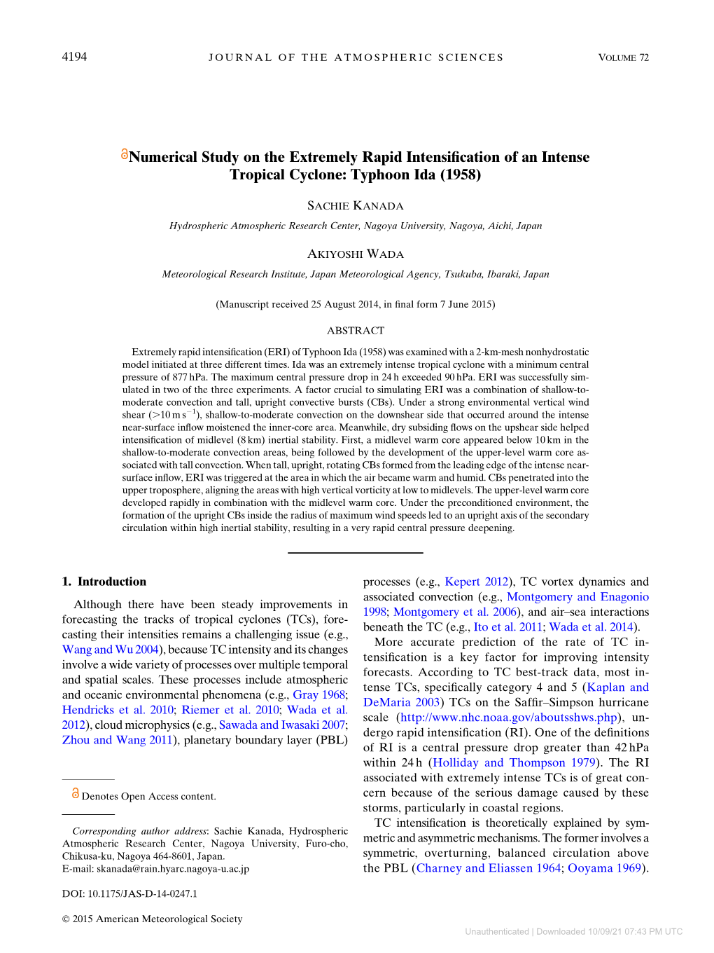 Numerical Study on the Extremely Rapid Intensiﬁcation of an Intense Tropical Cyclone: Typhoon Ida (1958)