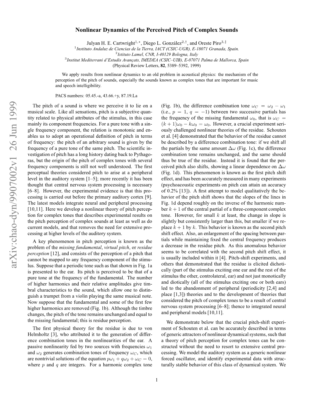 Nonlinear Dynamics of the Perceived Pitch of Complex Sounds