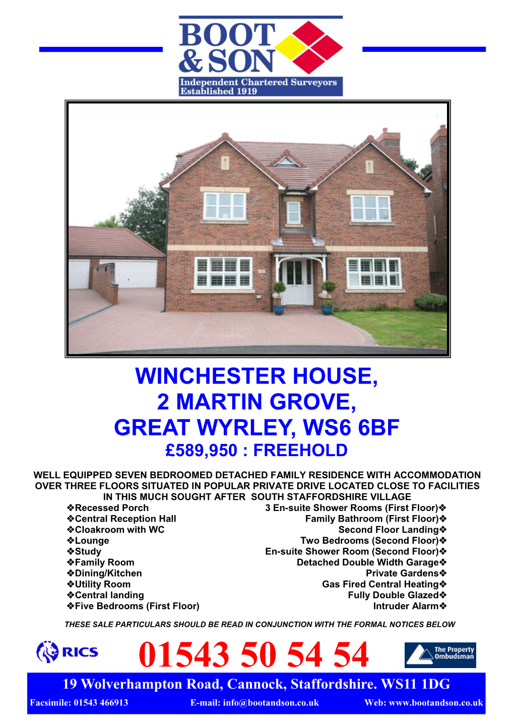 Winchester House, 2 Martin Grove, Great Wyrley, Ws6