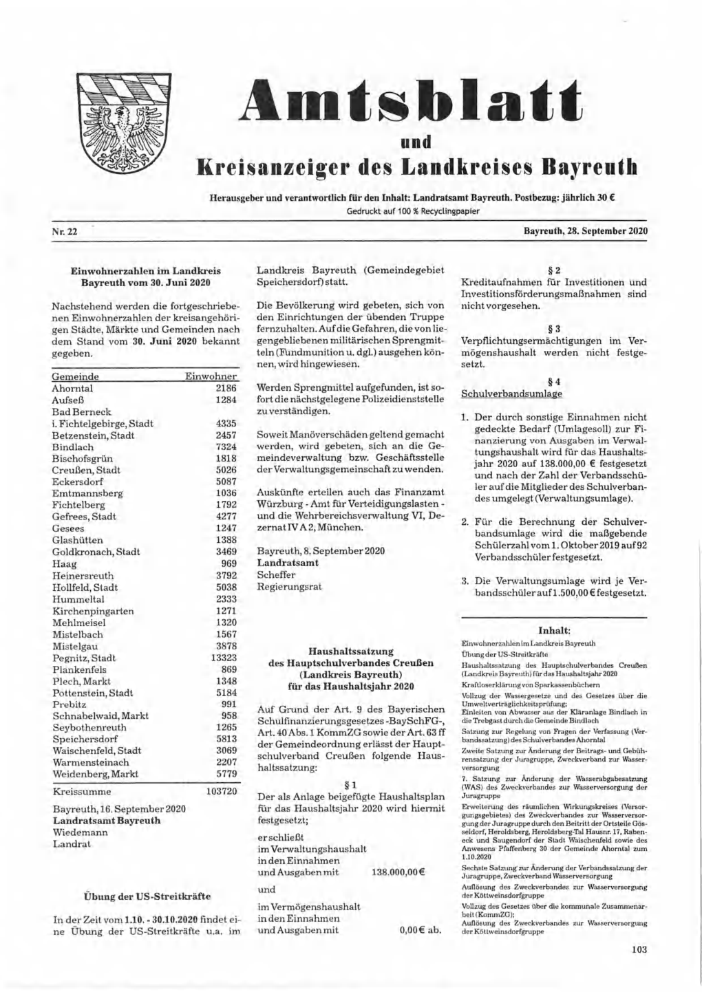 Amtsblatt N Und Kreisanzeiger Des Landkreises Bayreuth