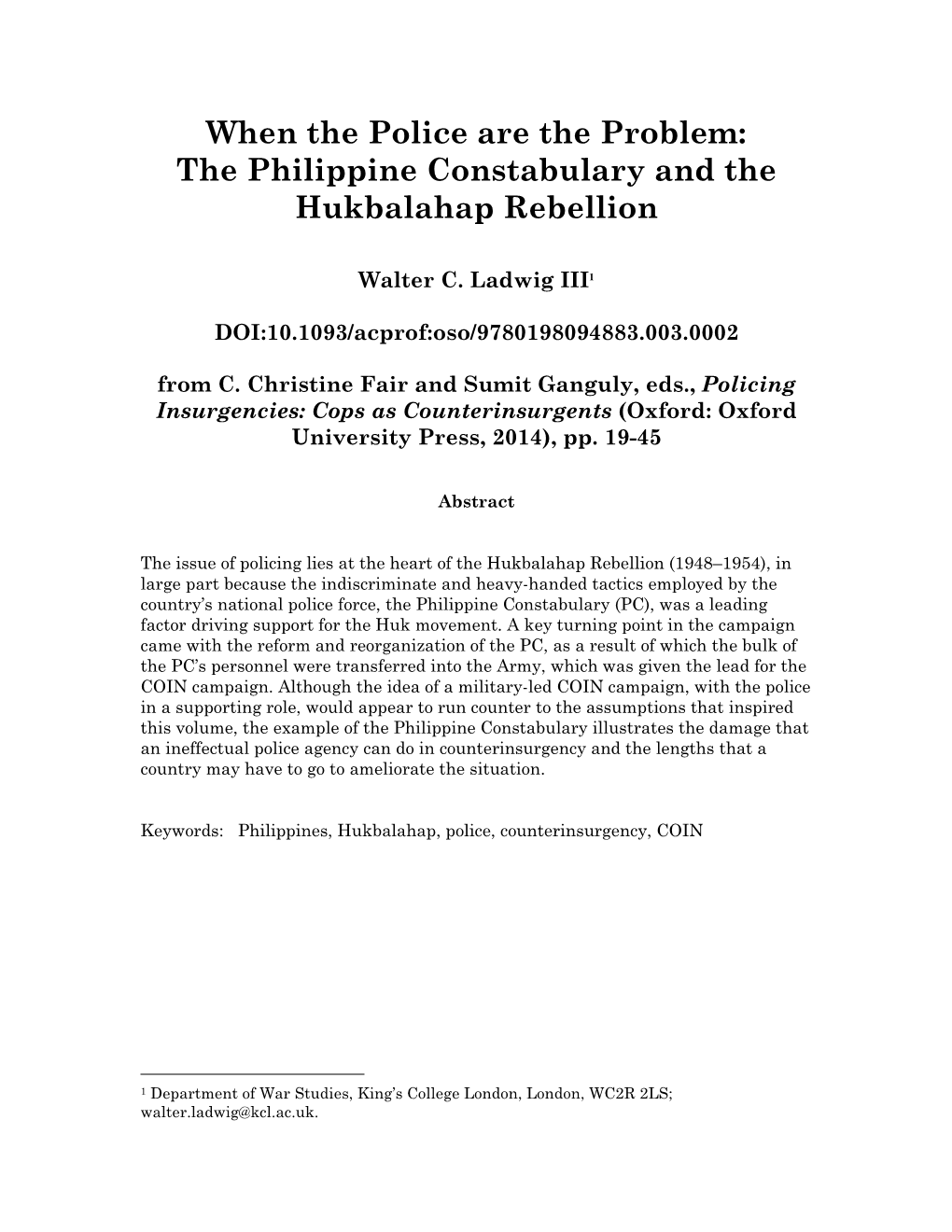 The Philippine Constabulary and the Hukbalahap Rebellion