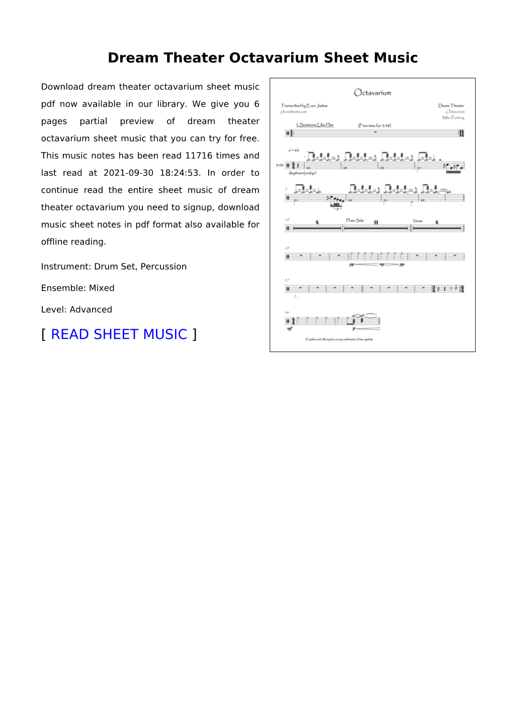 Dream Theater Octavarium Sheet Music