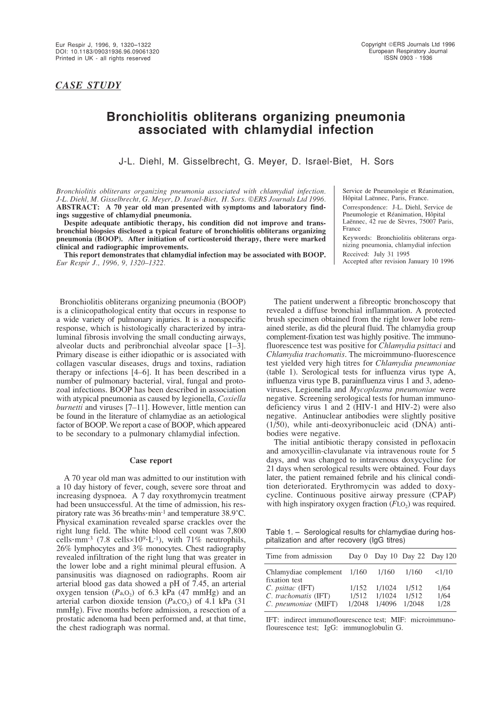 Bronchiolitis Obliterans Organizing Pneumonia Associated with Chlamydial Infection