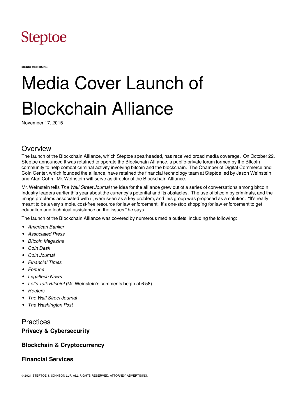 Media Cover Launch of Blockchain Alliance