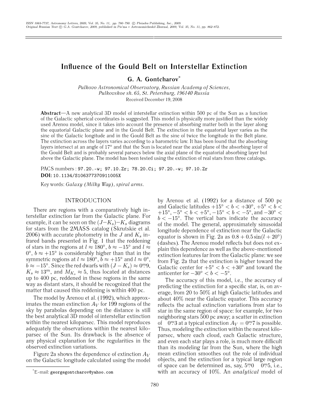 Influence of the Gould Belt on Interstellar Extinction