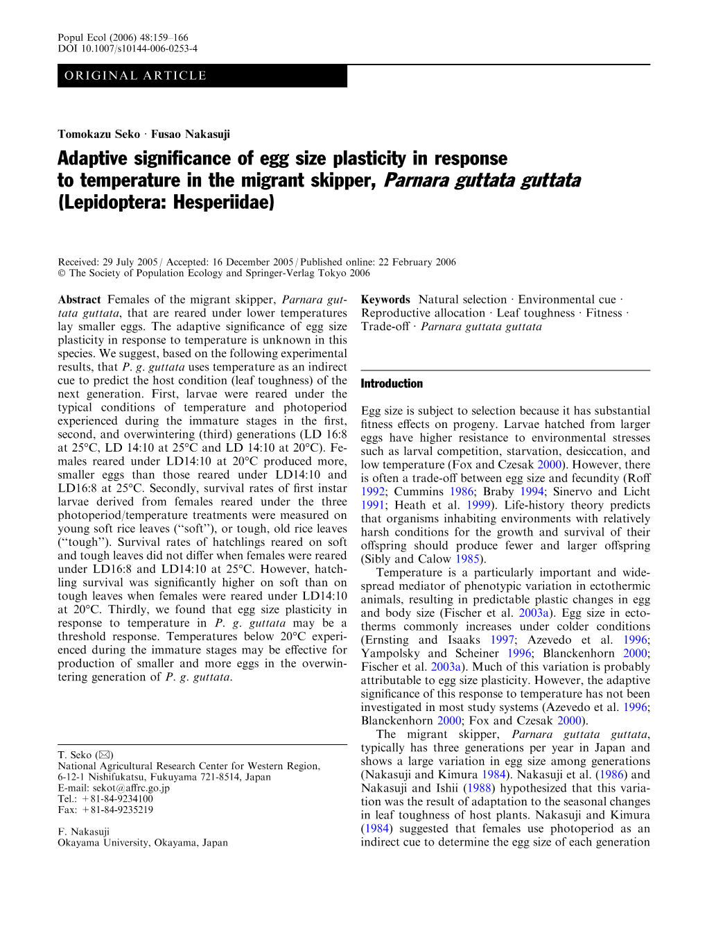 Adaptive Significance of Egg Size Plasticity in Response To