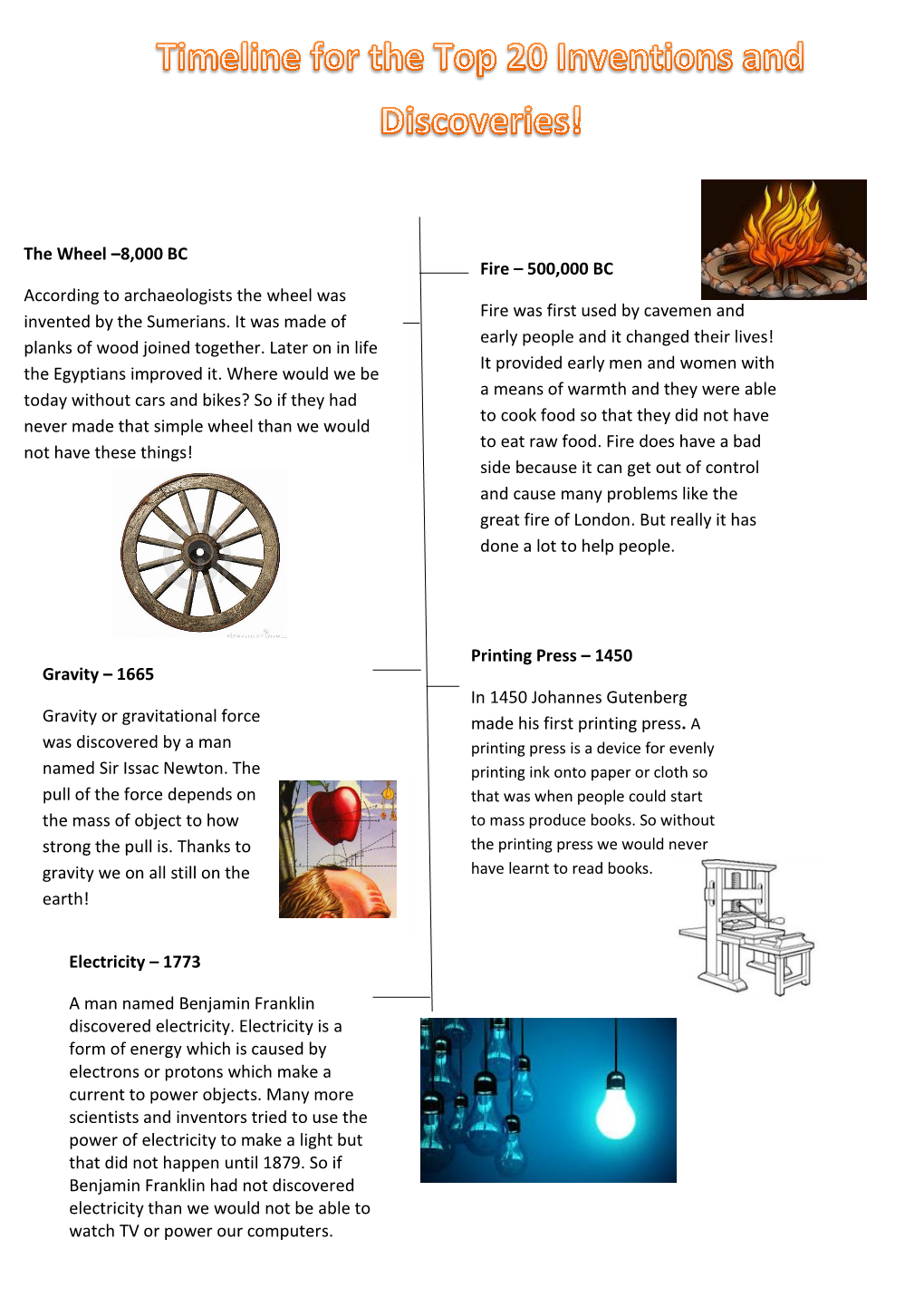 The Wheel –8,000 BC Fire – 500,000 BC