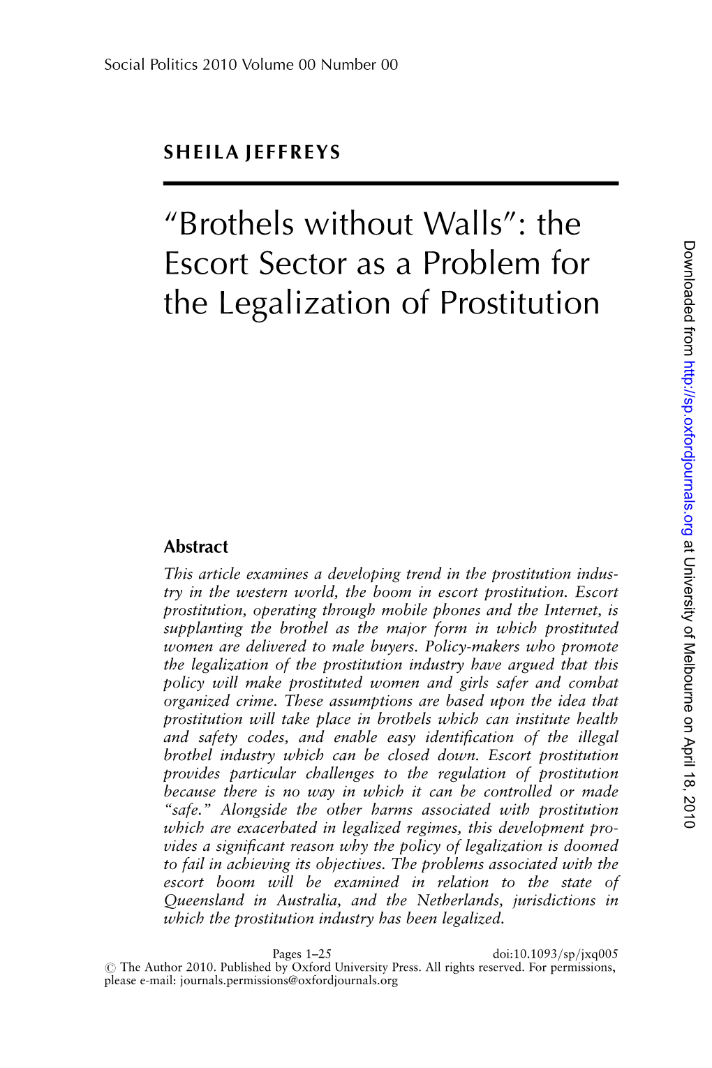“Brothels Without Walls”: the Escort Sector As a Problem for the Legalization of Prostitution