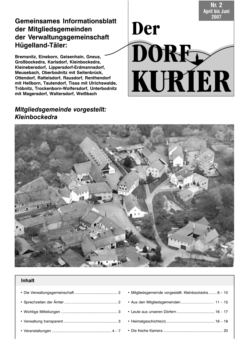 Gemeinsames Informationsblatt Der Mitgliedsgemeinden Der Verwaltungsgemeinschaft Hügelland-Täler