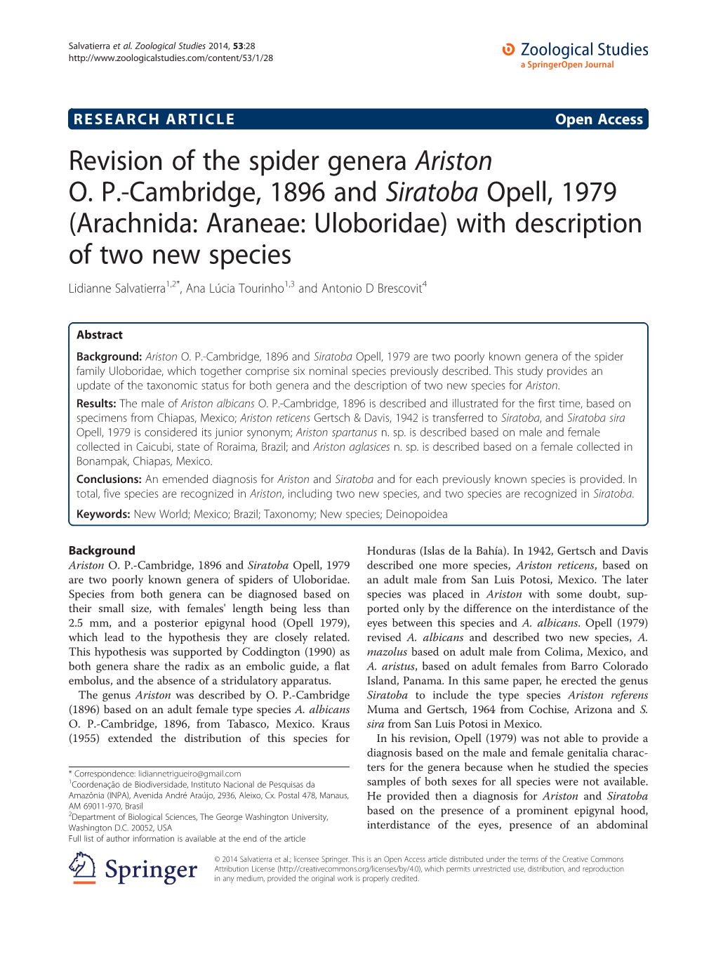 Revision of the Spider Genera Ariston O. P.-Cambridge, 1896 And