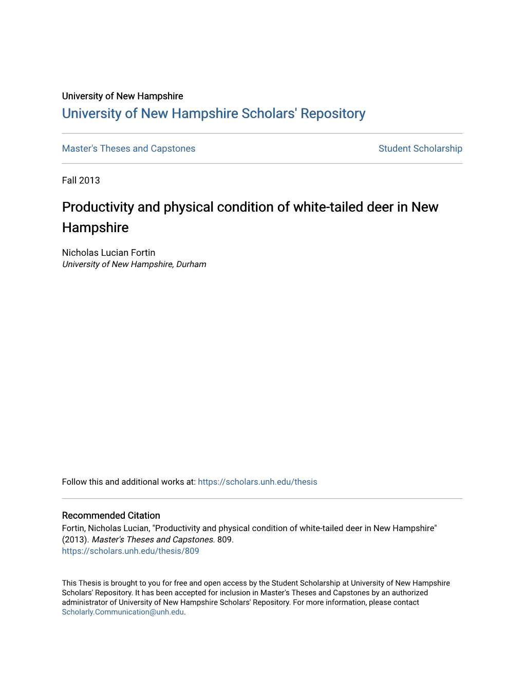 Productivity and Physical Condition of White-Tailed Deer in New Hampshire