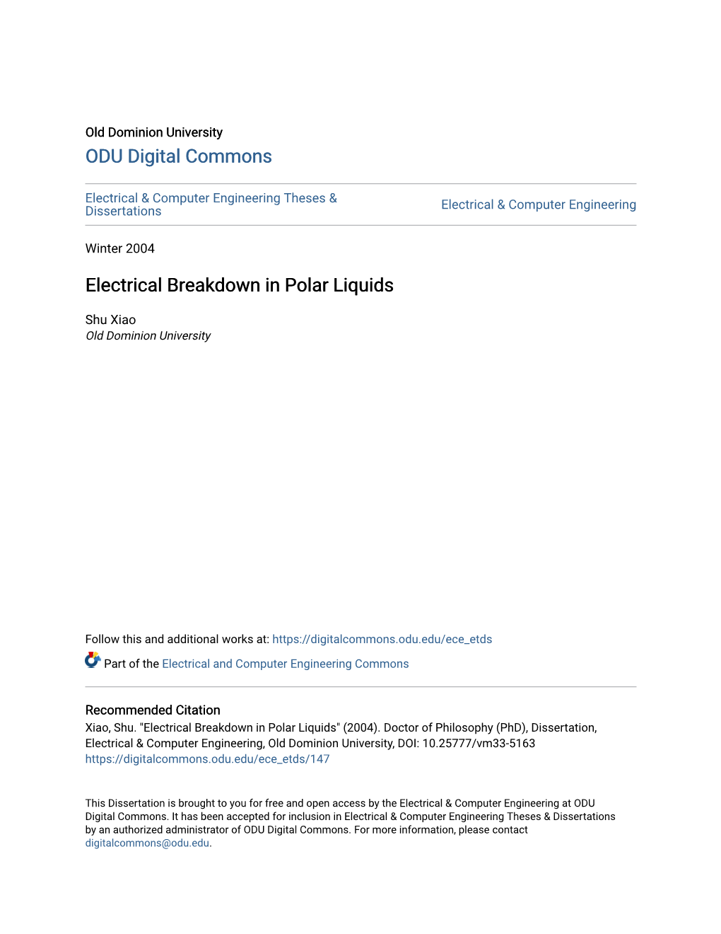 Electrical Breakdown in Polar Liquids