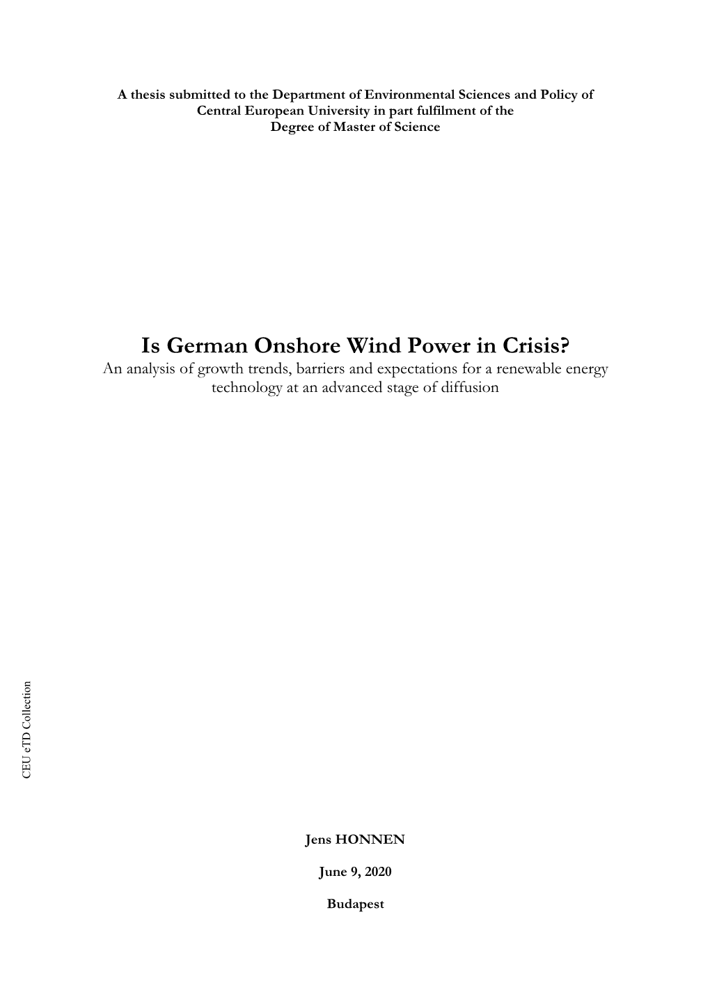 Is German Onshore Wind Power in Crisis? an Analysis of Growth Trends, Barriers and Expectations for a Renewable Energy Technology at an Advanced Stage of Diffusion