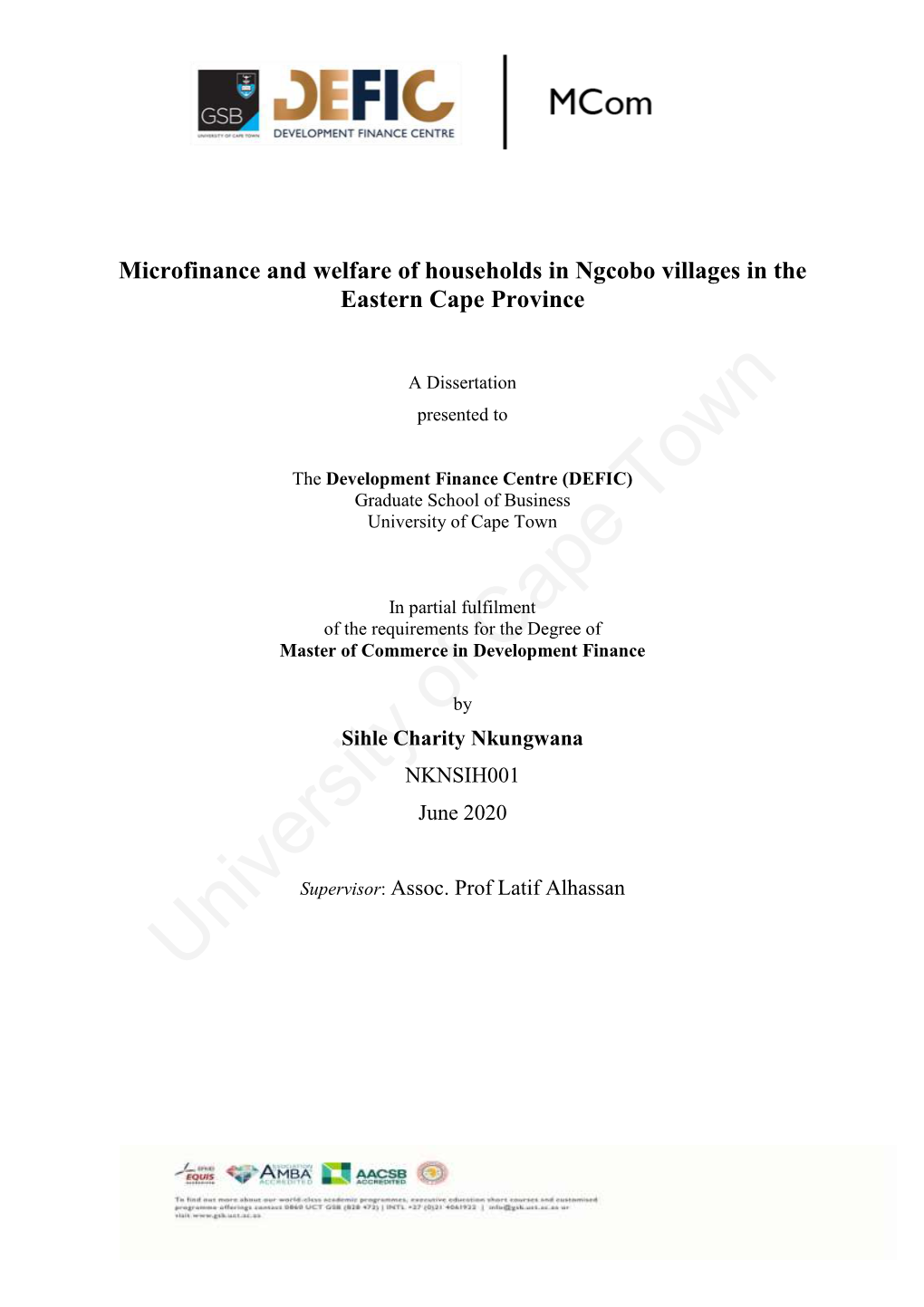 Microfinance and Welfare of Households in Ngcobo Villages in the Eastern Cape Province