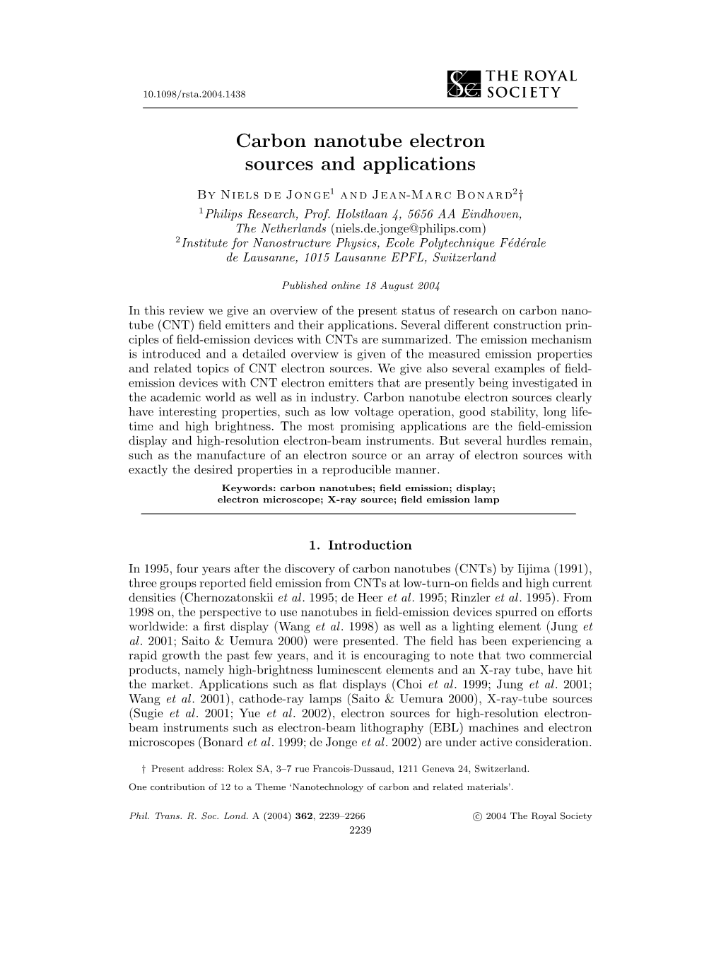 Carbon Nanotube Electron Sources and Applications