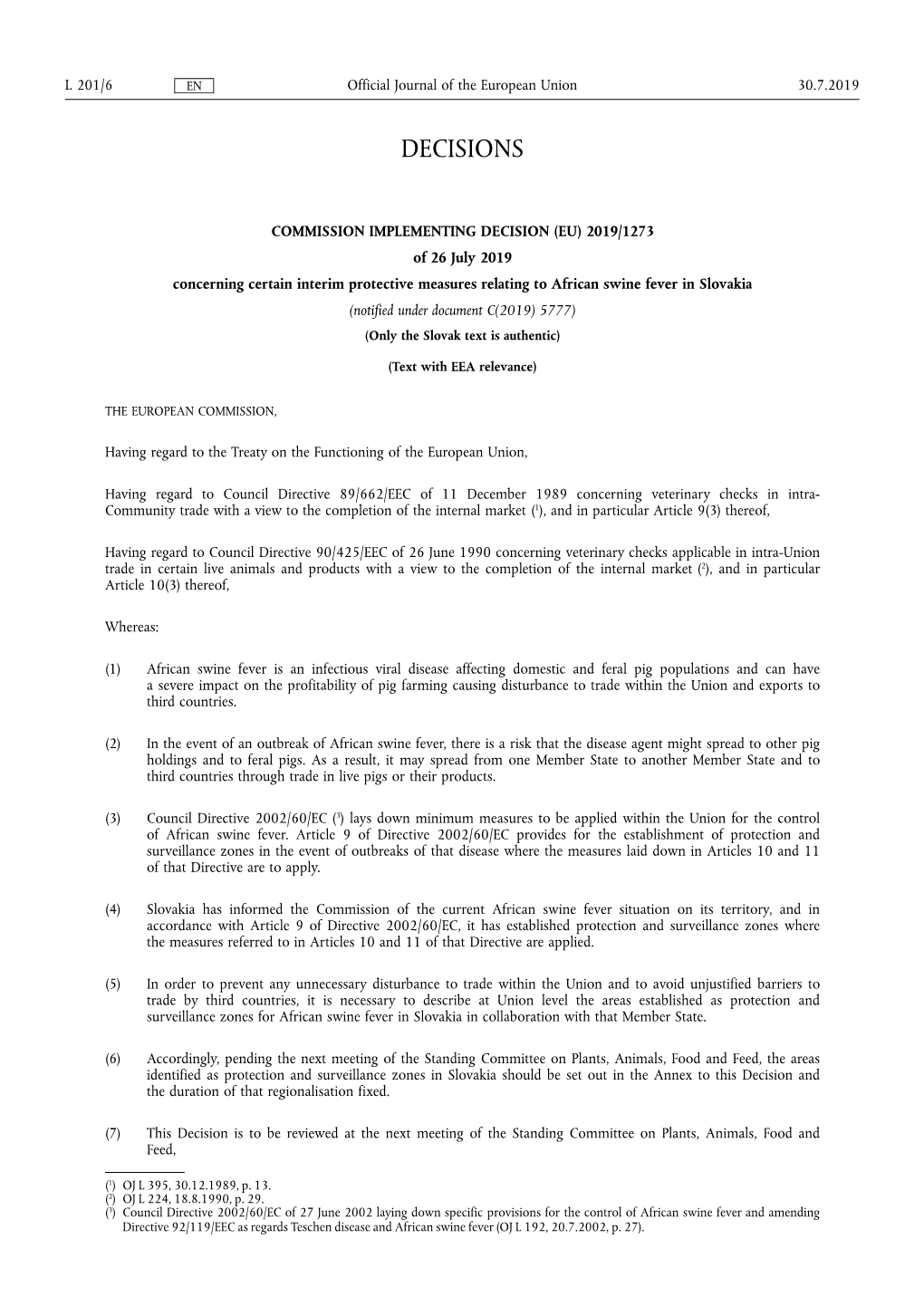 Commission Implementing Decision (Eu) 2019/ 1273