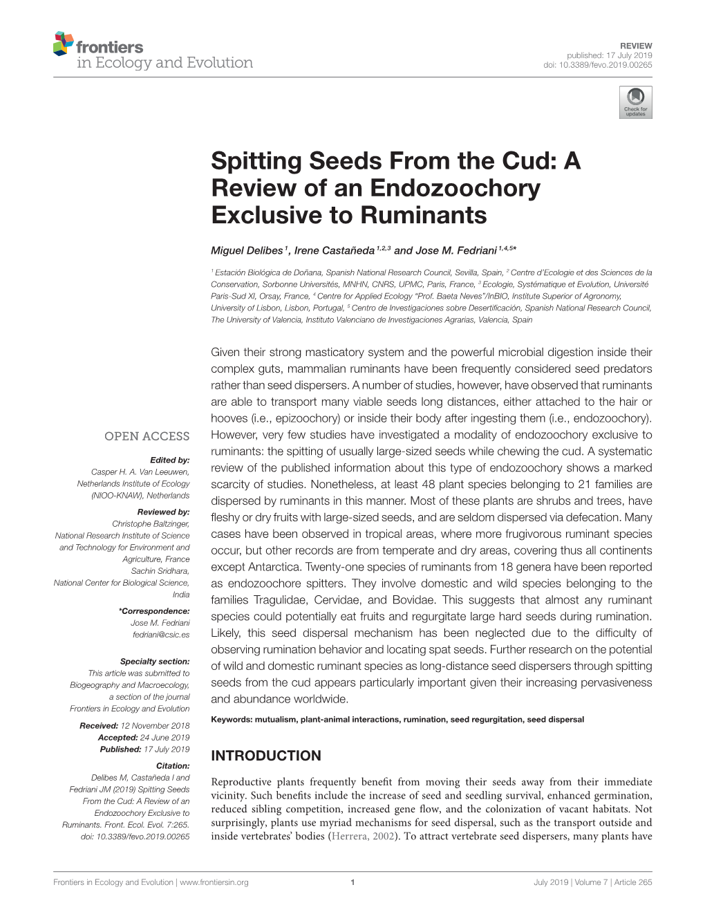 Spitting Seeds from the Cud: a Review of an Endozoochory Exclusive to Ruminants