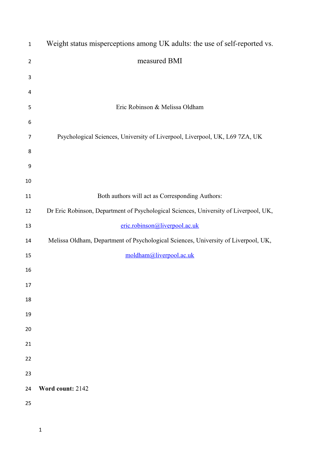 Weight Status Misperceptions Among UK Adults: the Use of Self-Reported Vs. Measured BMI