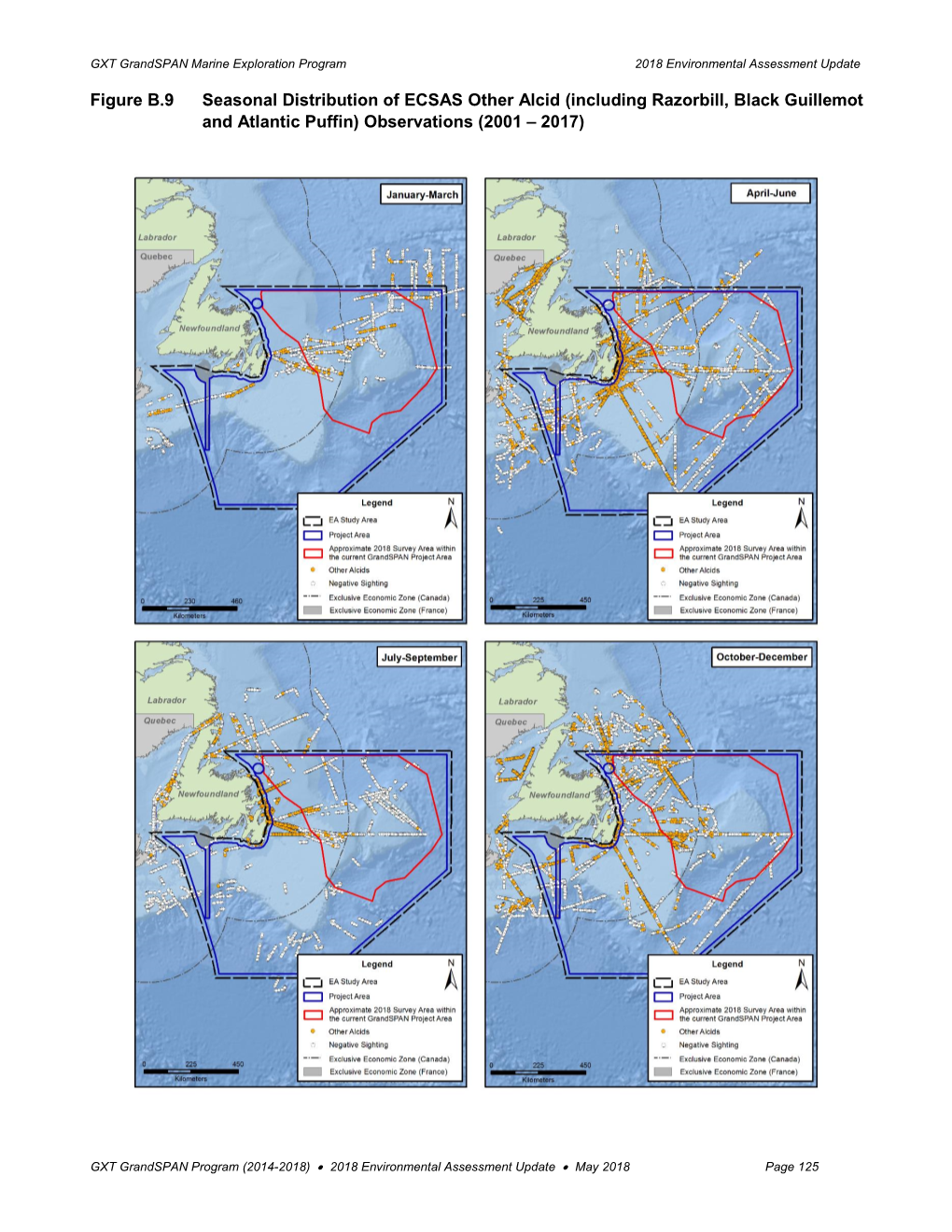 Figure B.9 Seasonal Distribution of ECSAS Other Alcid (Including Razorbill, Black Guillemot and Atlantic Puffin) Observations (2001 – 2017)