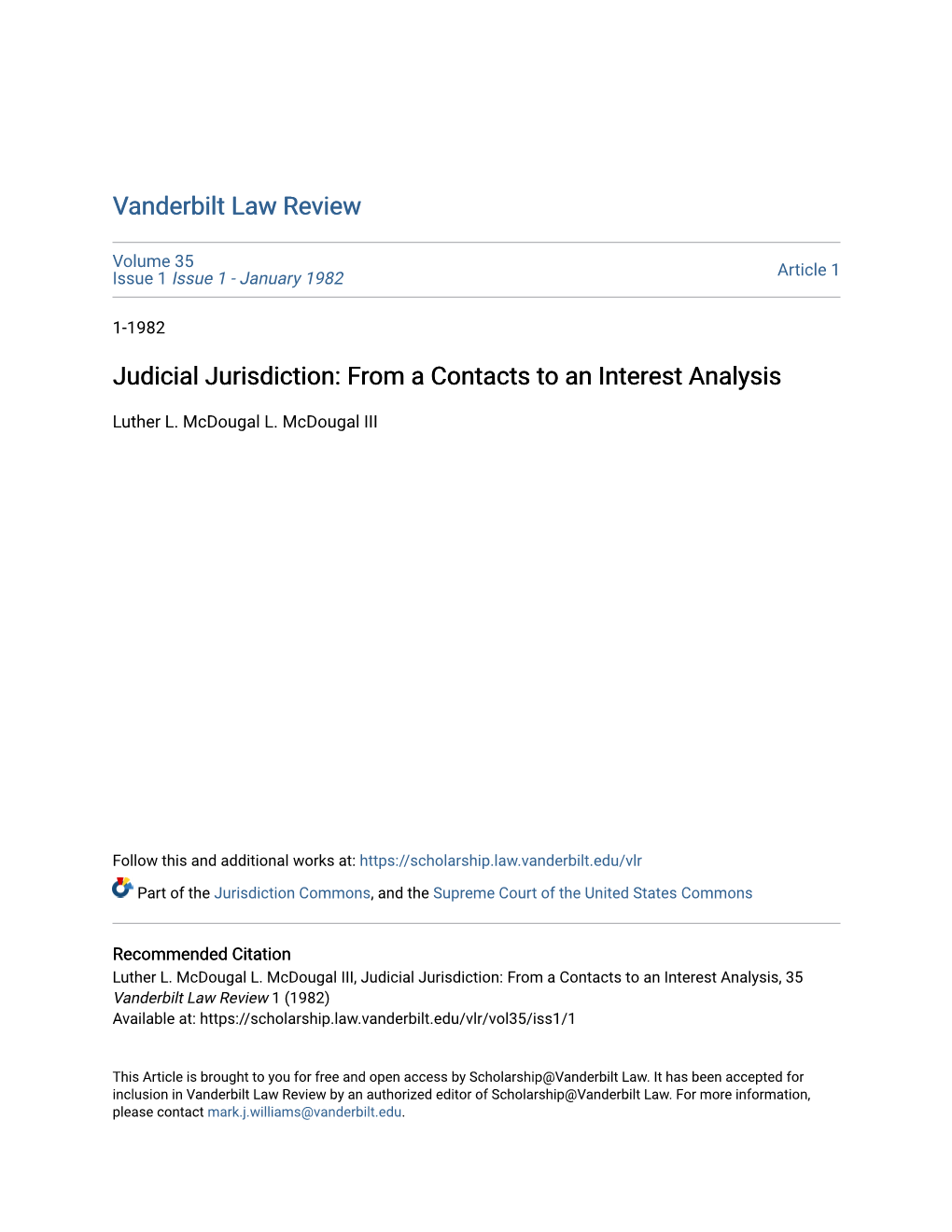 Judicial Jurisdiction: from a Contacts to an Interest Analysis