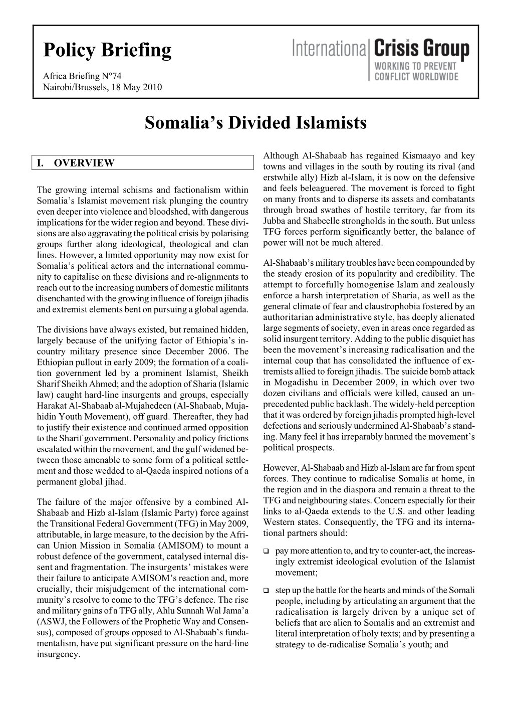 Somalia's Divided Islamists