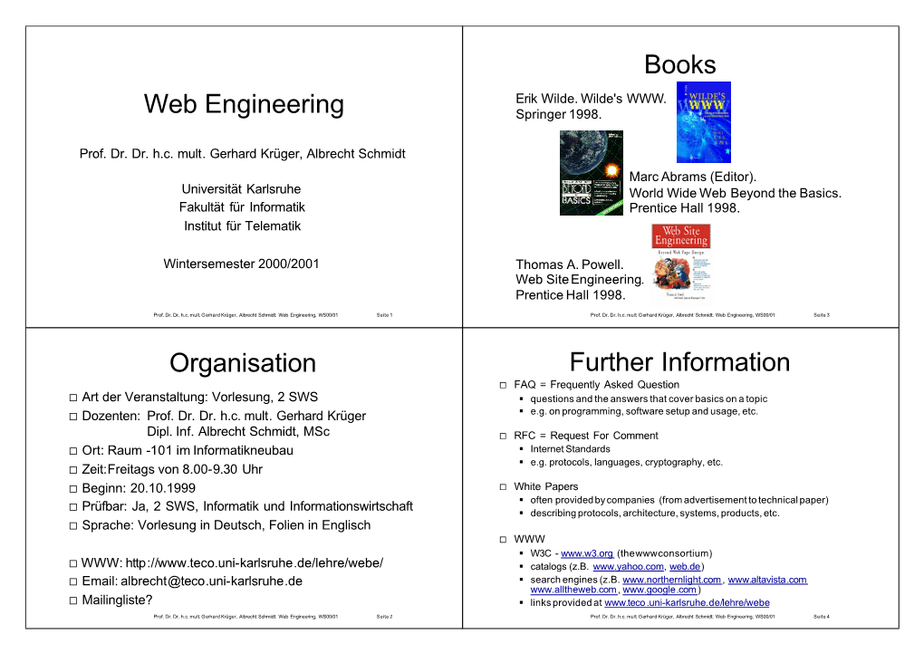 Web Engineering Organisation Books Further Information