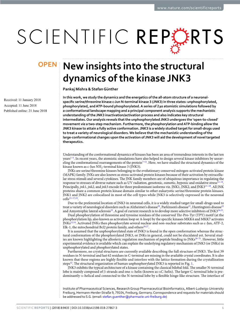 New Insights Into the Structural Dynamics of the Kinase JNK3 Pankaj Mishra & Stefan Günther