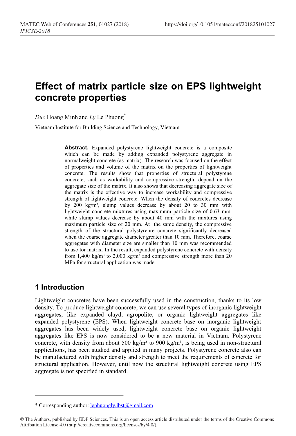 Effect of Matrix Particle Size on EPS Lightweight Concrete Properties