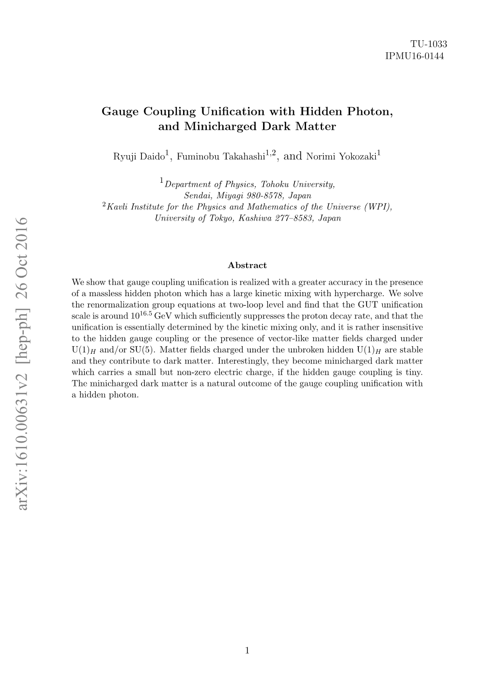 Gauge Coupling Unification with Hidden Photon, and Minicharged