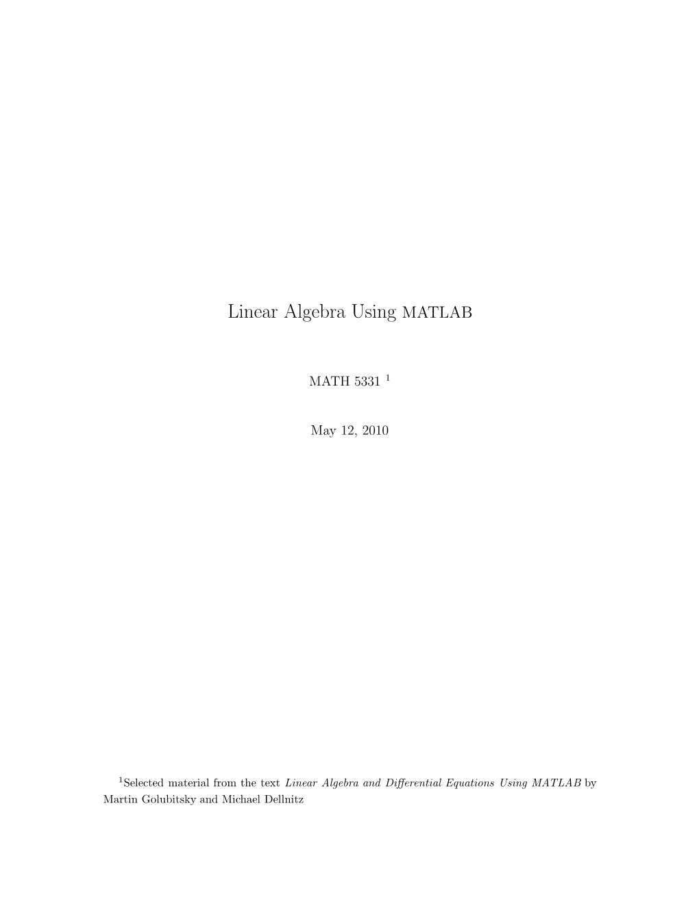 Linear Algebra Using MATLAB