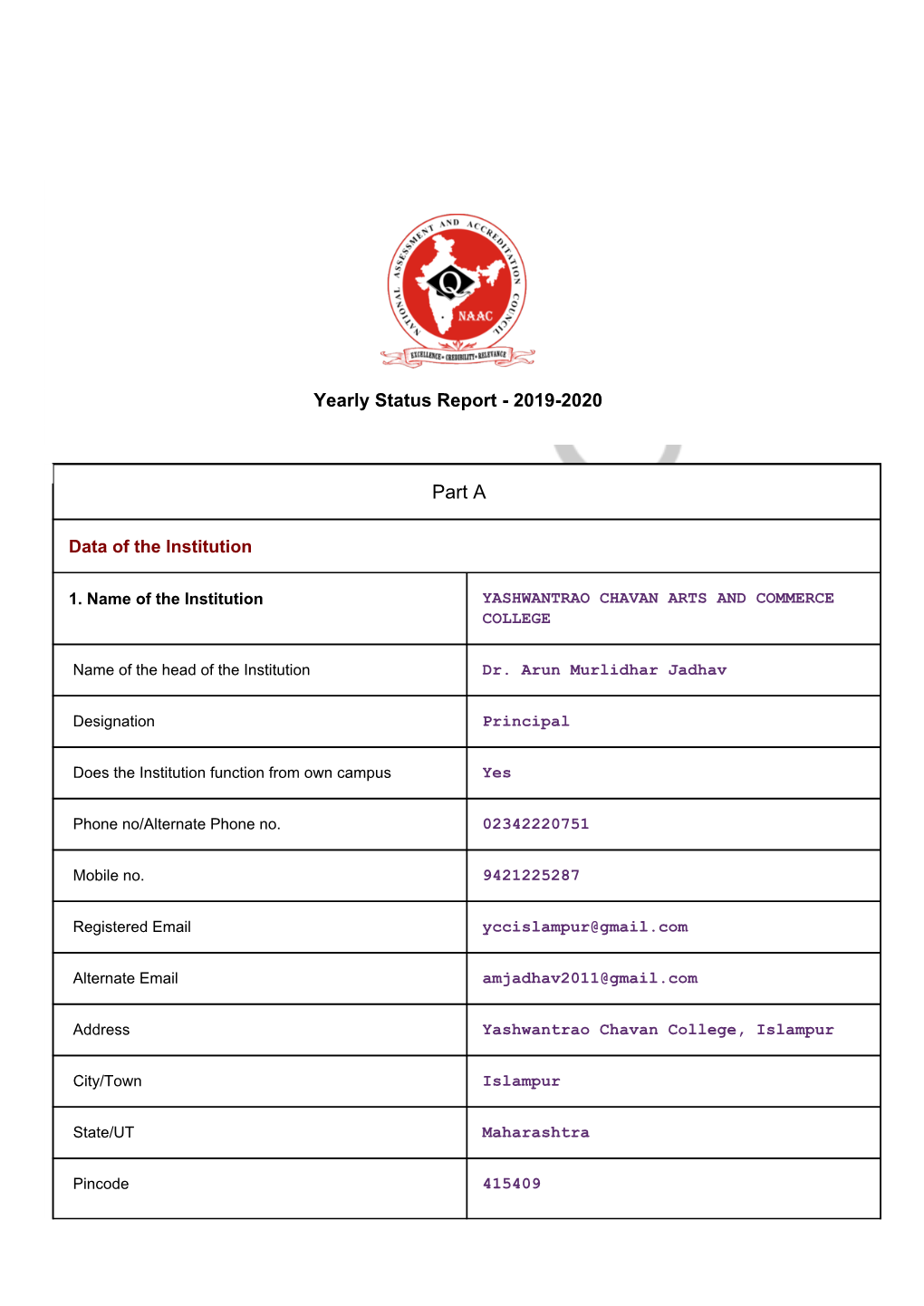 Yearly Status Report - 2019-2020