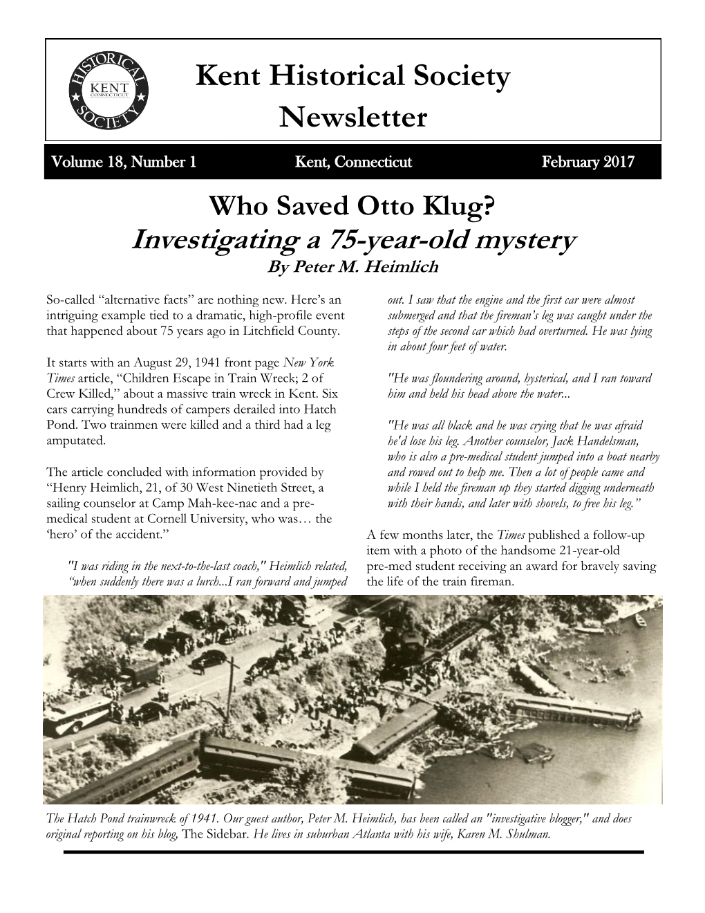 Newsletter Kent Historical Society Investigating a 75-Year-Old Mystery