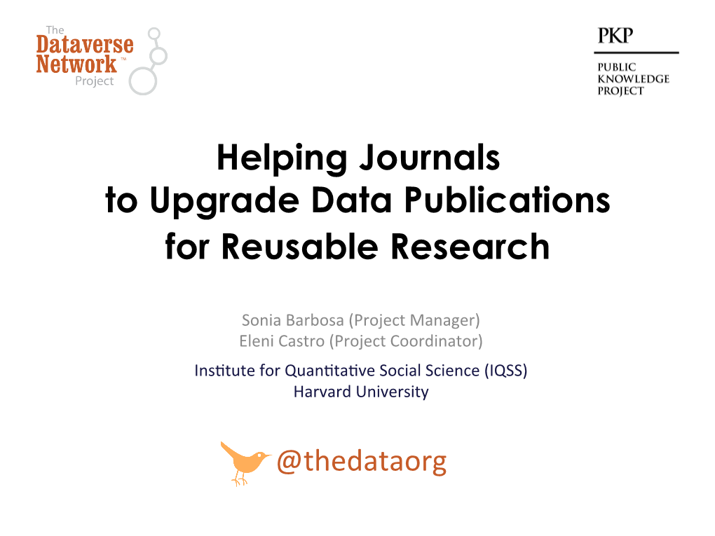 Helping Journals to Upgrade Data Publications for Reusable Research